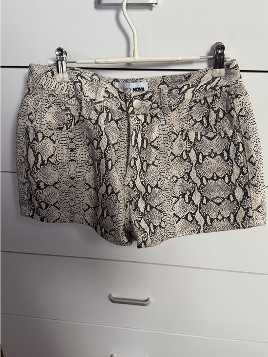 Fashion Nova Pants - FASHION NOVA Snake-Print Cream and Black Jean Shorts